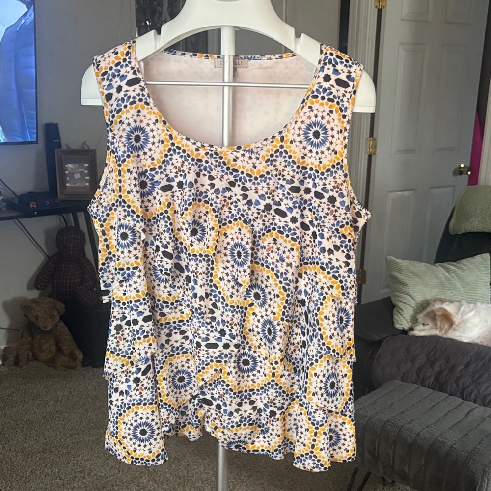 Roz & Ali SZ 1X Floral Sleeveless Top - Yellow and Blue